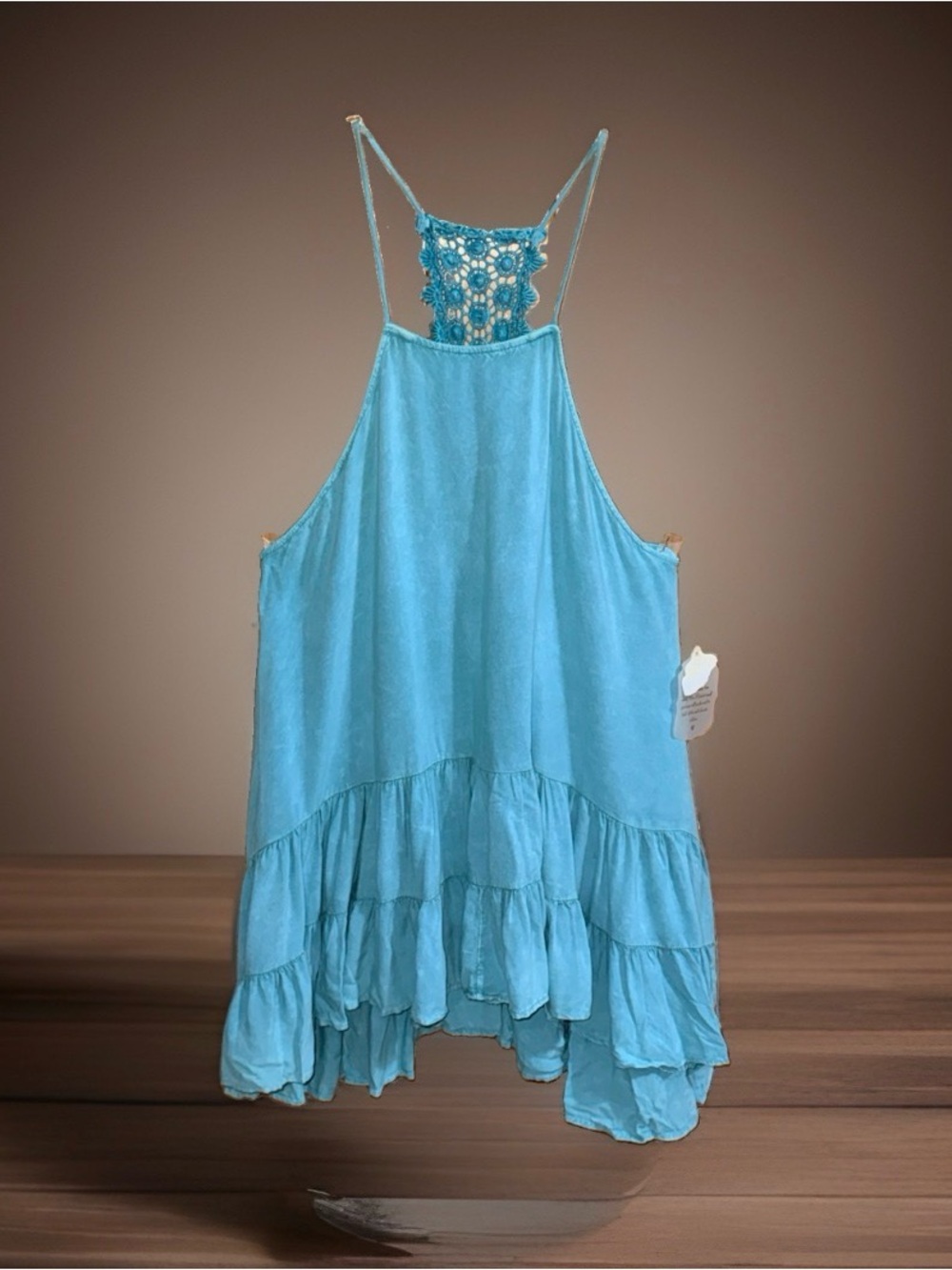 NWT light blue tiered halter tank top/mini dress by altar’d state-L